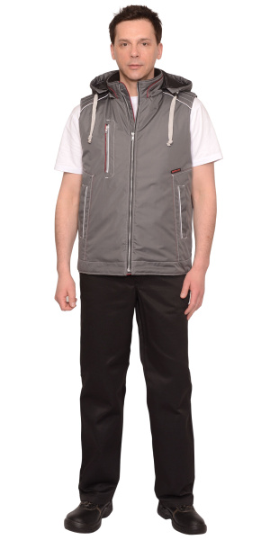 Жилет "АЛЕКС" (на подкладке тафетта) с капюшоном темно-серый (ЧЗ) Жилет "АЛЕКС" (на подкладке тафетта) с капюшоном темно-серый (ЧЗ)