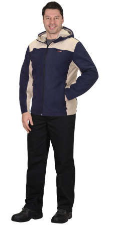 Куртка флисовая "ТЕХНО" (флис дублированный) т.синяя с бежевым