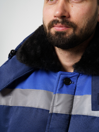 Куртка мужская зимняя Кур710 ткань смесовая, цвет темно-синий с васильковым