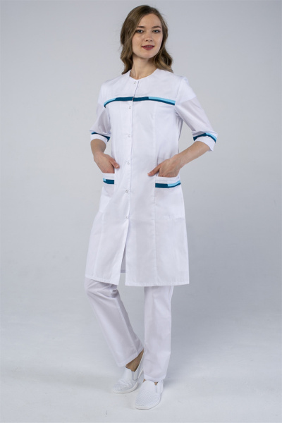 Халат женский Лотос (тк.ТиСи), белый/голубой (ЧЗ) Халат женский Лотос (тк.ТиСи), белый/голубой (ЧЗ)