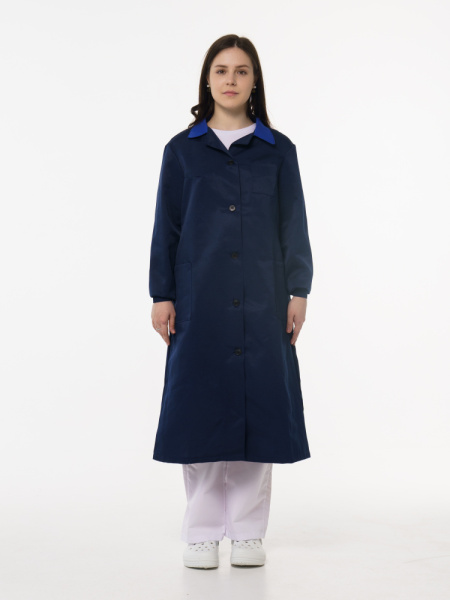 Халат рабочий женский №205 тёмно-синий с васильковым