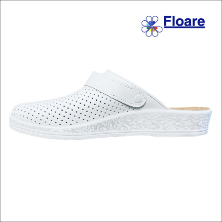 Сабо РАЯ, белые, кожа, ПВХ с ремешком, пробковая стелька арт.74470108  Молдшуз