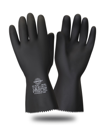 Перчатки Safeprotect КЩС-1-SP LUX черные (латекс, слой Silver, толщ.0,65мм,дл.300мм) (х12х144)