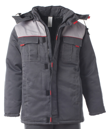 Костюм "Фаворит" зимний: куртка дл., брюки тёмно-серый с серым и красным тк. CROWN-230 Эталон (ЧЗ)