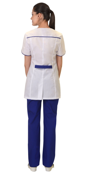 Костюм "БЕЛЛА" женский: блуза, брюки, белый с васильковым Костюм "БЕЛЛА" женский: блуза, брюки, белый с васильковым