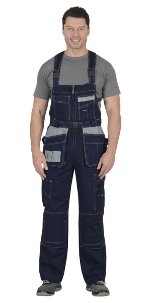 Полукомбинезон "Премиум плюс" (100% узбекская саржа) синий с серым (ЧЗ) Полукомбинезон "Премиум плюс" (100% узбекская саржа) синий с серым (ЧЗ)