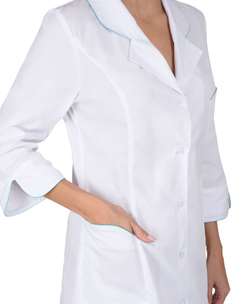 Халат "Жасмин" женский белый со светло-бирюзовым (ЧЗ) Халат "Жасмин" женский белый со светло-бирюзовым (ЧЗ)