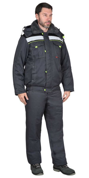 Куртка "ФАВОРИТ" зимняя короткая цвет, темно-серый с черным мех. ворот, СОП 50 мм  (ЧЗ)