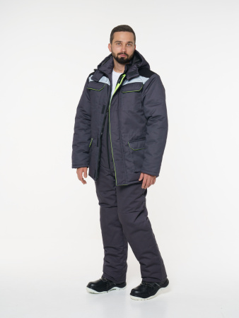 Куртка мужская зимняя Кур703 ткань Твил, цвет темно-серый, черный с лимонной отделкой СОП