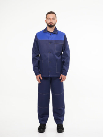 Костюм рабочий мужской №100 (куртка, брюки) тёмно-синий с васильковым 