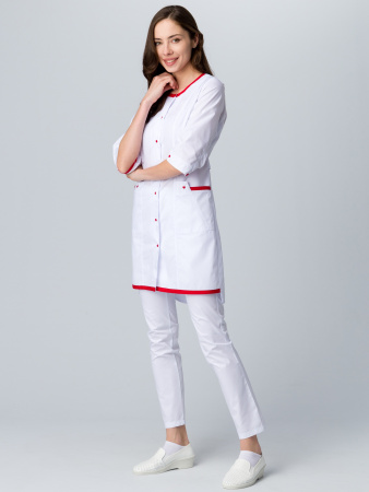 Халат женский Симпл-003 (тк.Смесовая,120) MedLine, белый/красный Халат женский Симпл-003 (тк.Смесовая,120) MedLine, белый/красный