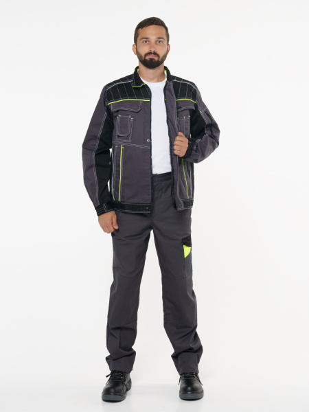 Брюки "ХОВАРД" :  темно-серые с черной и лимонной отд. Брюки "ХОВАРД" :  темно-серые с черной и лимонной отд.