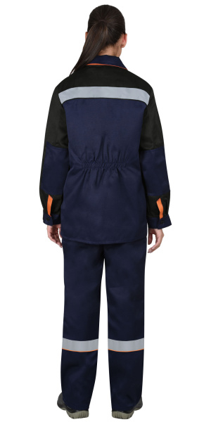 Костюм "УДАРНИЦА" женский, куртка, п/к, темно-синий с черным с оранжевой отделкой и СОП (ЧЗ)