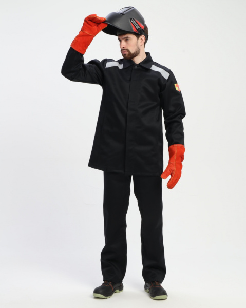 Костюм сварщика с усилением Арсенал-СОП 3 кл.защиты (тк.Хлопок-ОП,490) брюки, черный Костюм сварщика с усилением Арсенал-СОП 3 кл.защиты (тк.Хлопок-ОП,490) брюки, черный