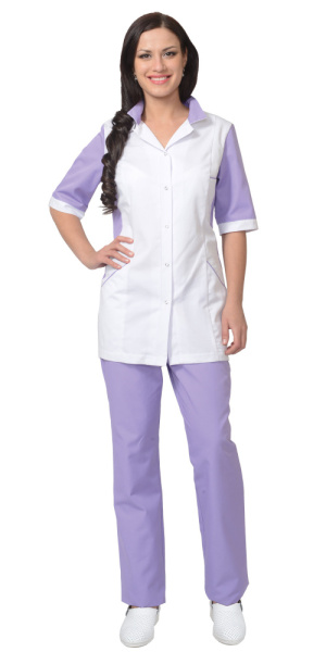 Костюм "Иона" женский: куртка, брюки, белый с сиреневым (ЧЗ) Костюм "Иона" женский: куртка, брюки, белый с сиреневым (ЧЗ)