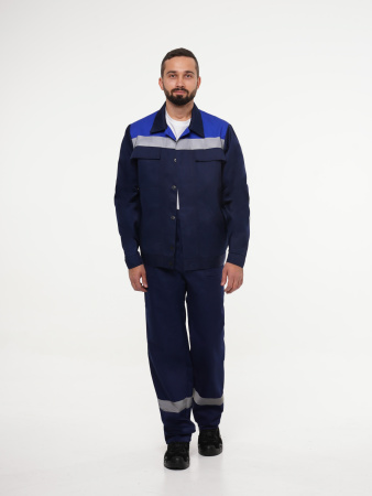 Костюм рабочий мужской №111 (куртка, брюки) тёмно-синий с васильковым