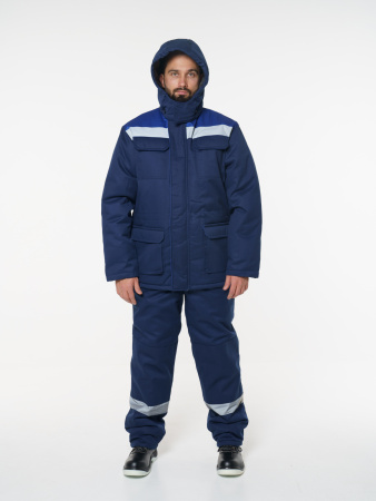 Костюм мужской зимний Кос703 (куртка, полукомбинезон) ткань Твил, цвет темно-синий с васильковым (ЧЗ)