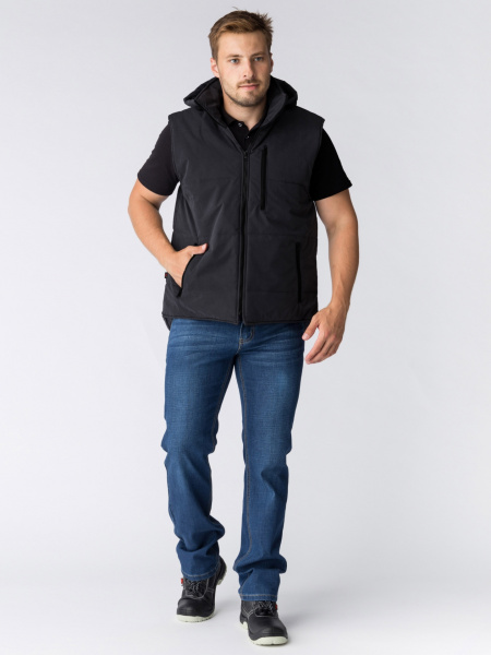 Жилет утепленный с капюшоном Респект (тк.Таслан), черный (ЧЗ) Жилет утепленный с капюшоном Респект (тк.Таслан), черный (ЧЗ)