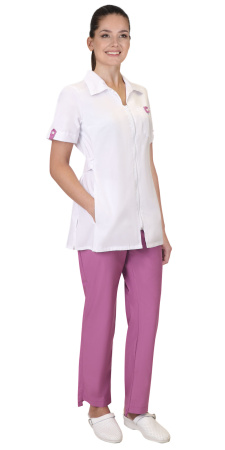 Костюм "ЛИРА" женский: блуза, брюки, белый с т.розовым