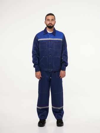 Костюм рабочий мужской №101 (куртка, брюки) тёмно-синий с васильковым