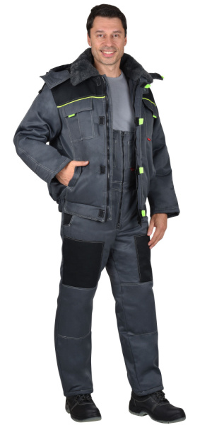 Костюм "ФАВОРИТ" зимний: куртка с п/к,т-серый с черным (с лимон кант) с мех ворот  (ЧЗ) Костюм "ФАВОРИТ" зимний: куртка с п/к,т-серый с черным (с лимон кант) с мех ворот  (ЧЗ)