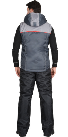 Жилет "Фаворит" мужской т.серый с серым с капюшоном тк. Оксфорд (ЧЗ)