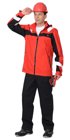 Куртка "Сидней" красная с черным и СОП  тк.Rodos (245 гр/кв.м) с капюшоном (ЧЗ)