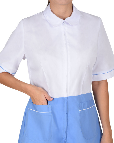 Костюм "Стефани" женский: куртка, брюки, колпак белый с голубым (ЧЗ) Костюм "Стефани" женский: куртка, брюки, колпак белый с голубым (ЧЗ)