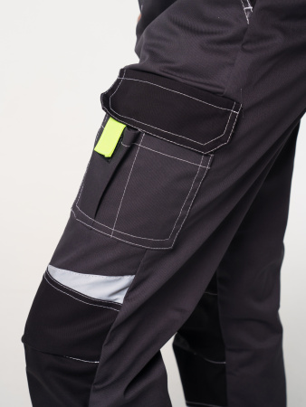 Полукомбинезон рабочий мужской №116 серый, черный, лимонный, СОП, ткань Rodos