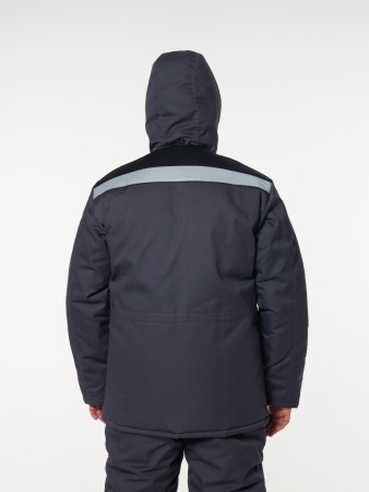 Куртка мужская зимняя Кур703 ткань Твил, цвет темно-серый, черный с лимонной отделкой СОП