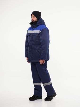 Костюм мужской зимний Кос706 (куртка, брюки) ткань смесовая, цвет темно-синий с васильковым