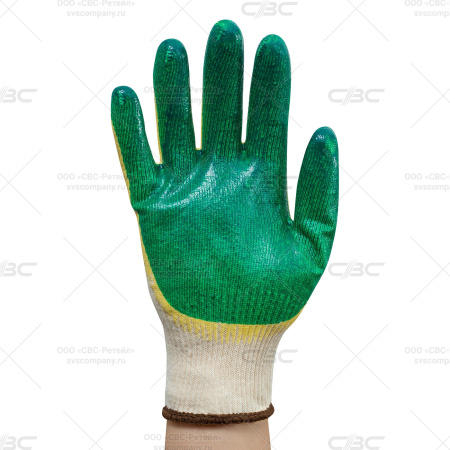 Перчатки х/б с двойным латексным обливом (зеленые), 13 класс вязки. арт. ct25l2