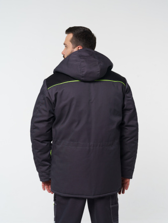 Куртка мужская зимняя Кур703 ткань Твил, цвет темно-серый, черный с лимонной отделкой