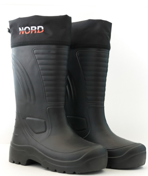 Сапоги мужские "Норд" из ЭВА с надставкой и 2-сл. чулком из фольг.полотна и натур.меха  150-02-3Н