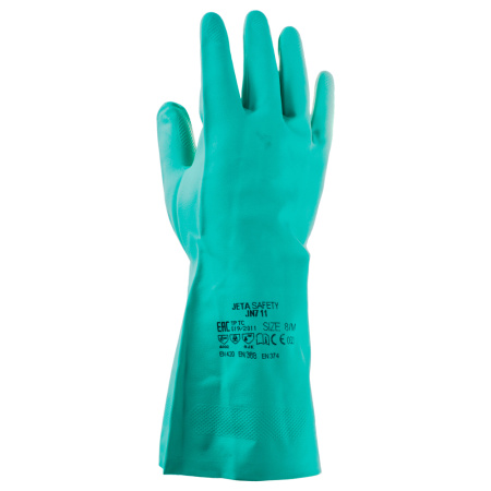 JN711 Нитриловые перчатки с хлопковым напылением изнутри, зеленые, (уп.12пар)