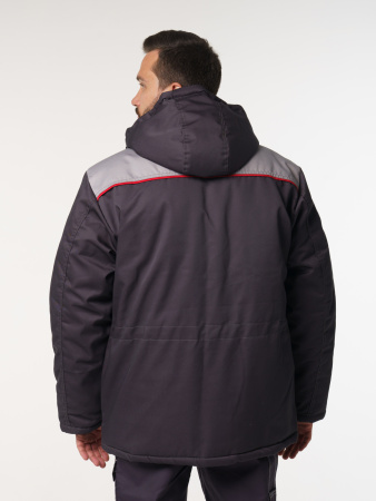Куртка мужская зимняя Кур703 ткань Твил, цвет темно-серый, светло-серый с красным кантом без СОП