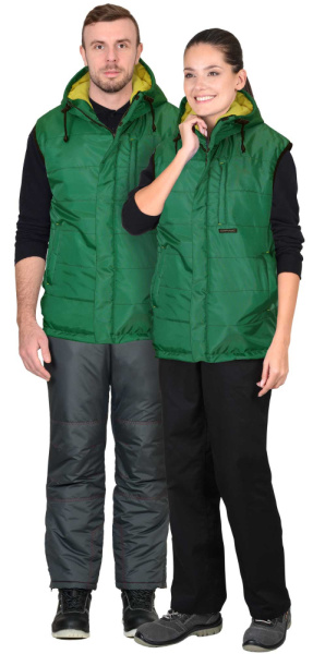 Жилет "ЗОДИАК" зеленый (на подкладке флис желтый) (Сработка) (ЧЗ) тк. Оксфорд