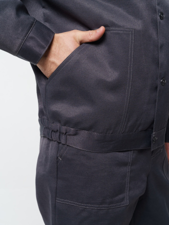 Костюм рабочий мужской №102 (куртка, полукомбинезон) тёмно-серый, черным с лимонным кантом