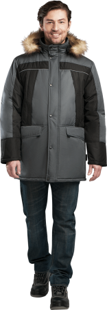 Куртка СКАНДИНАВИЯ ЛЮКС зимняя, серый-чёрный Кур 316 Таслан, пл. 110 г/м²