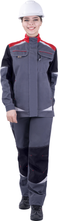 Куртка женская ТУРБО SAFETY от механических воздействий и ОПЗ, серый/чёрный/красный
