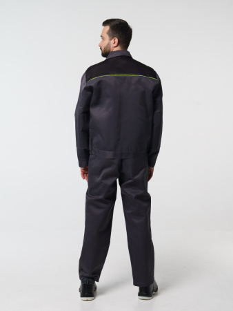 Костюм рабочий мужской №102 (куртка, полукомбинезон) тёмно-серый, черным с лимонным кантом