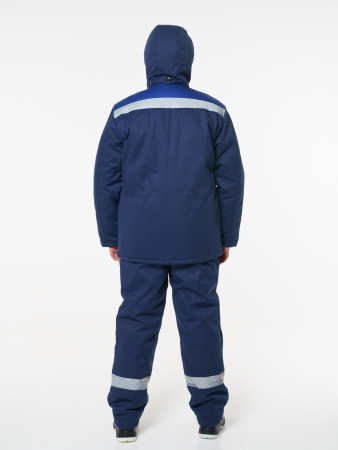 Костюм мужской зимний Кос703 (куртка, полукомбинезон) ткань Твил, цвет темно-синий с васильковым (ЧЗ)