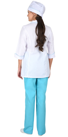 Костюм "Жасмин" женский: куртка, брюки, колпак белый со светло-бирюзовым (ЧЗ)