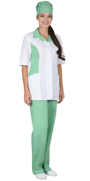 Костюм "Флоренция" женский: куртка, брюки, колпак белый с салатовым  (ЧЗ) Костюм "Флоренция" женский: куртка, брюки, колпак белый с салатовым  (ЧЗ)