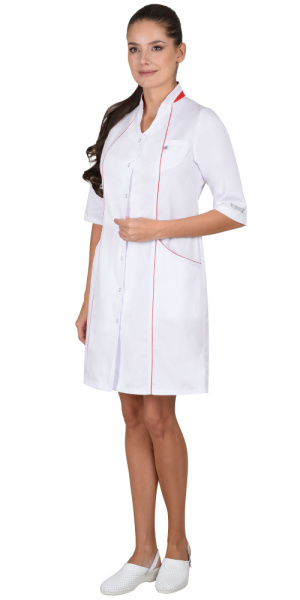 Халат "Муза" женский:  белый с красным (ЧЗ) Халат "Муза" женский:  белый с красным (ЧЗ)