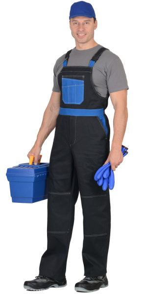 Полукомбинезон "Гранд" чёрный с васильковым (100% узбекская саржа) (ЧЗ) Полукомбинезон "Гранд" чёрный с васильковым (100% узбекская саржа) (ЧЗ)