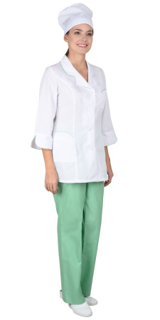 Костюм "Жасмин" женский: куртка, брюки, колпак белый с салатовым 