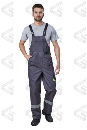 Полукомбинезон летний "Респект" тк. смесовая,т.серый/черный/лим., СОП