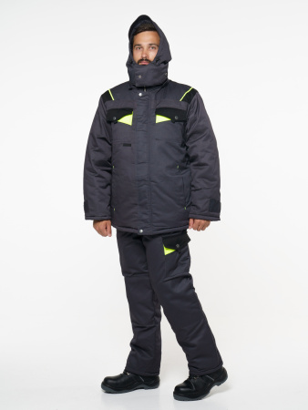 Костюм "ХОВАРД": зим. куртка дл.,брюки т.-серый с черным и лимон. отд. (ЧЗ)