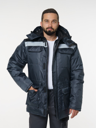 Куртка мужская зимняя Кур704 ткань Оксфорд, цвет темно-серый с черным